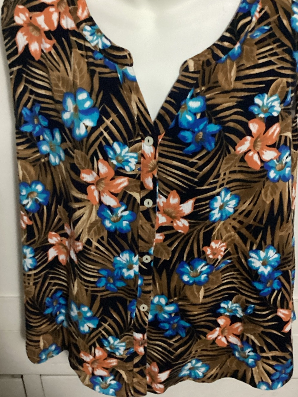 Lands' End Black Tropical Floral Button-Front Top size 2X